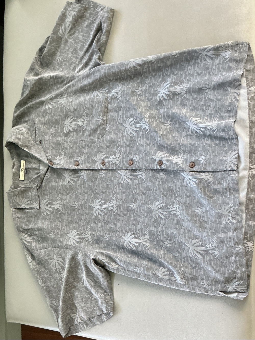 Tommy Bahama Gray Short Sleeve Palm-Print Button Down